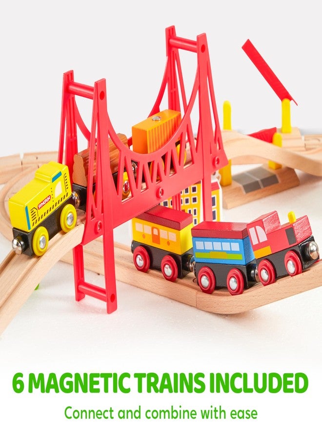 SYNCFUN 110PCS Wooden Train Set - Toy Magnetic Trains with Wooden Track Set for Kids Ages 3-8, City Scene Railway Set, Perfect Christmas Birthday Gift for Grandkids Toddlers Boys Girls - Image 4
